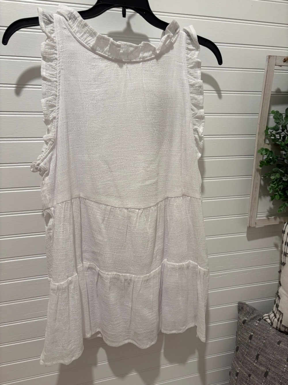 Chance or Fate White Ruffled Sleeveless Tiered Tunic